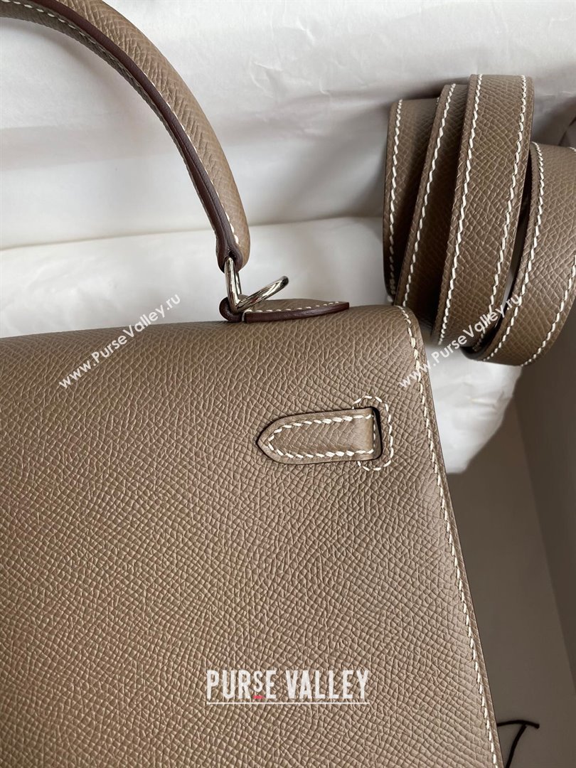 Hermes Kelly 25/28/32cm Bag in Original Epsom Leather Etoupe/Silver 2024 (Handmand) (M-24021901)