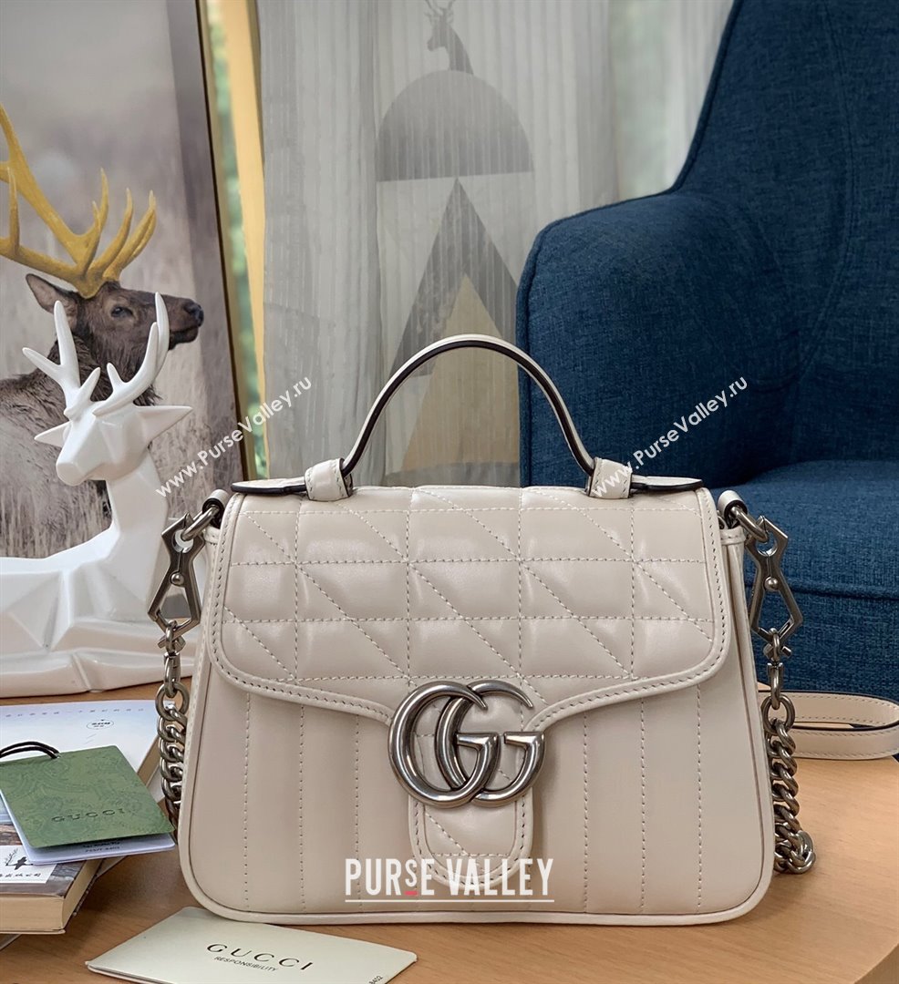 Gucci GG Marmont Geometric Leather Mini Top Handle Bag 583571 White 2021 (DLH-21101565)