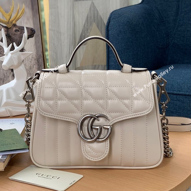 Gucci GG Marmont Geometric Leather Mini Top Handle Bag 583571 White 2021 (DLH-21101565)