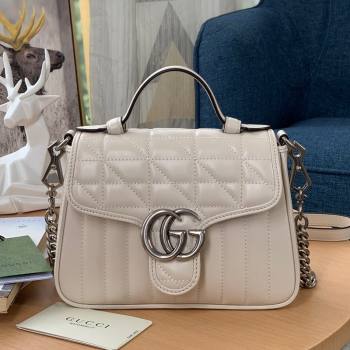 Gucci GG Marmont Geometric Leather Mini Top Handle Bag 583571 White 2021 (DLH-21101565)