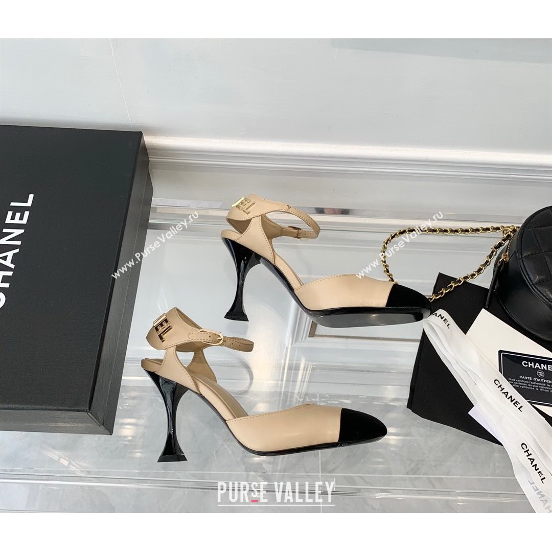 Chanel Lambskin Pumps 9cm with Logo Back Apricot 2021 (MD-21080916)