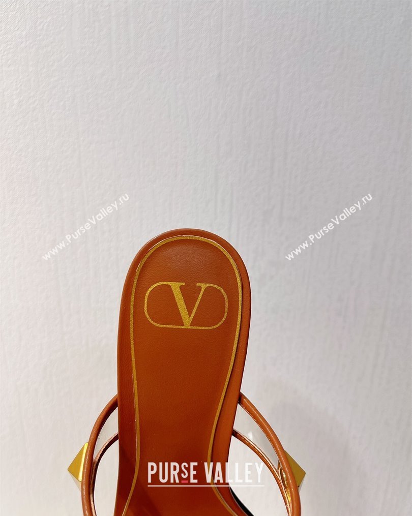 Valentino Roman Stud Heel Slide Sandals in Leather and PVC Brown 2023 VT102704 (MD-231027083)