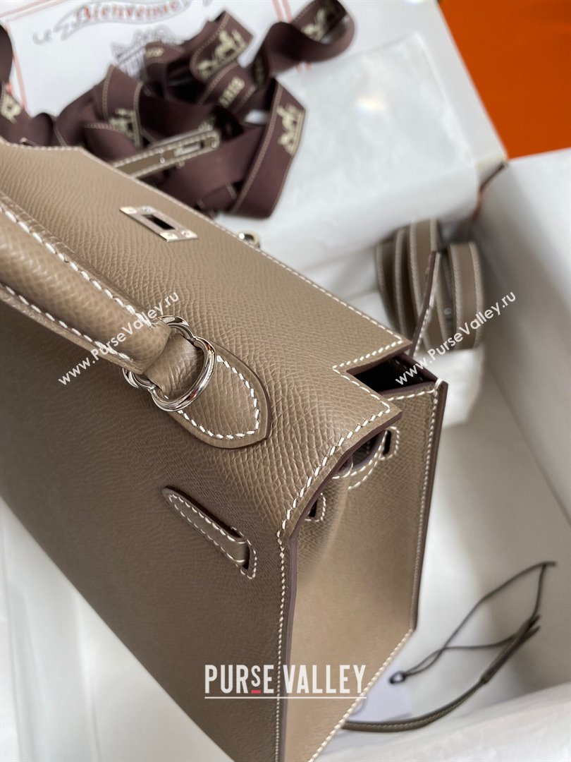 Hermes Kelly 25/28/32cm Bag in Original Epsom Leather Etoupe/Silver 2024 (Handmand) (M-24021901)