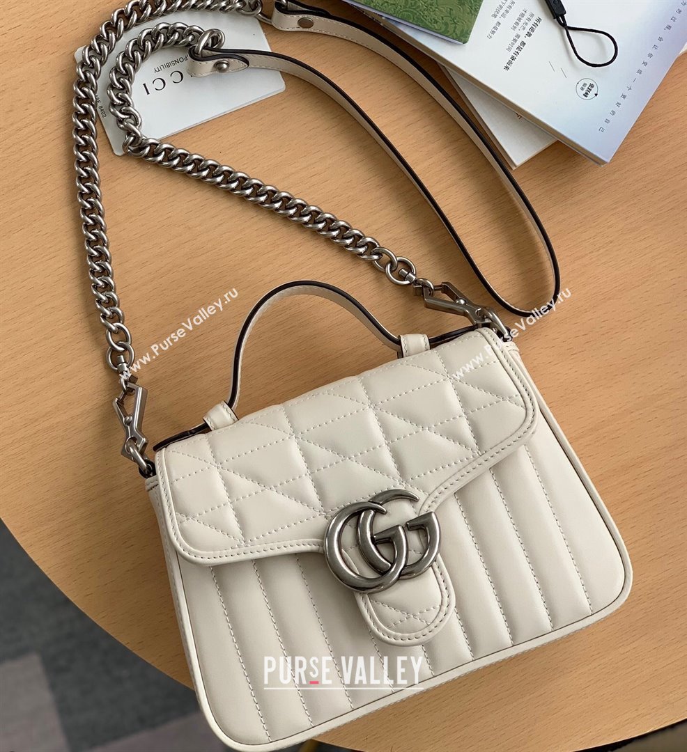 Gucci GG Marmont Geometric Leather Mini Top Handle Bag 583571 White 2021 (DLH-21101565)