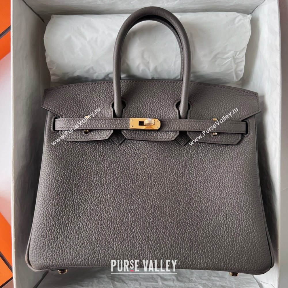 Hermes Birkin 25cm Bag in Original Togo Leather Tinware Grey/Gold 2023 (Pure Handmade) (Y-23110810)