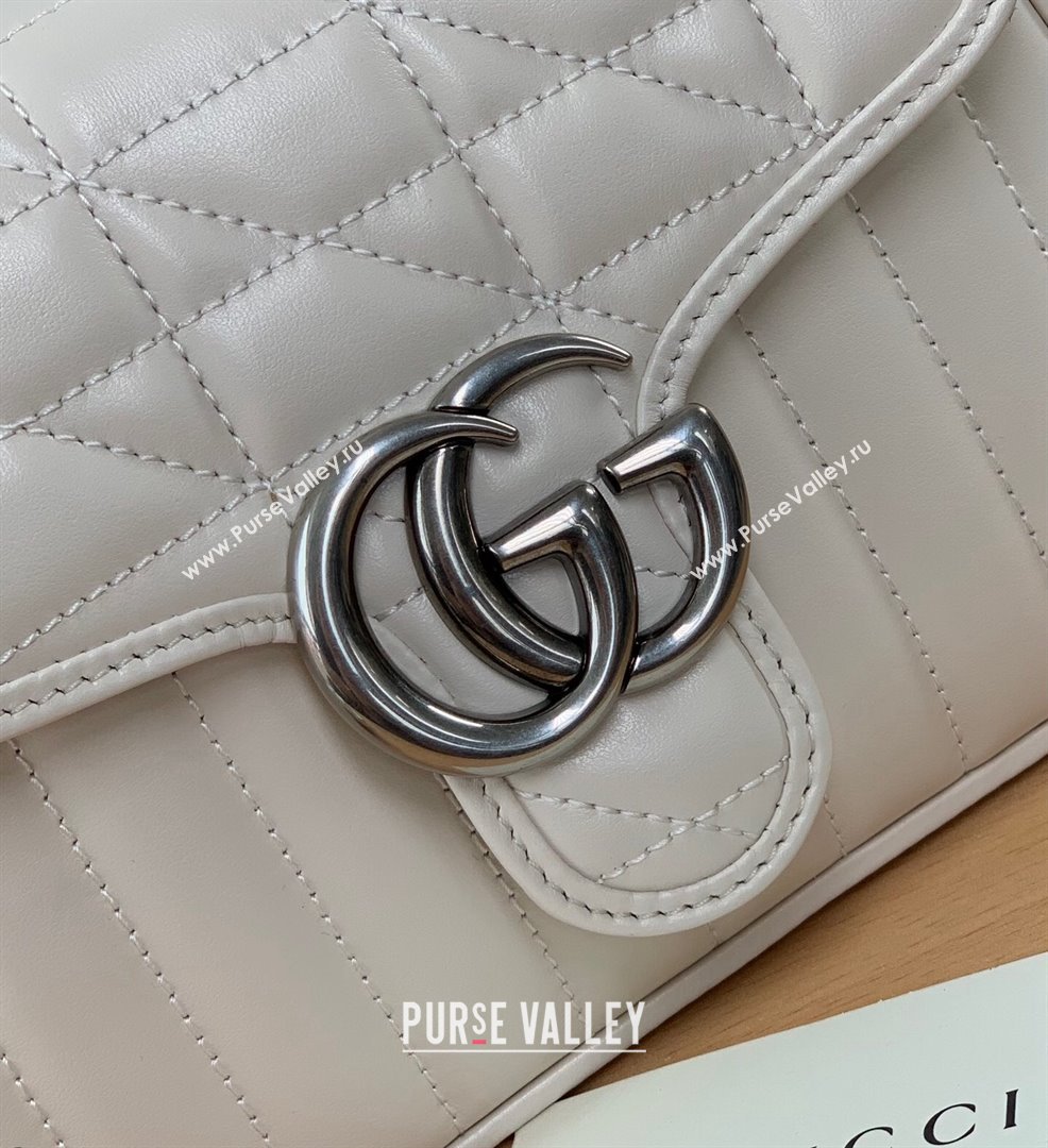 Gucci GG Marmont Geometric Leather Mini Top Handle Bag 583571 White 2021 (DLH-21101565)