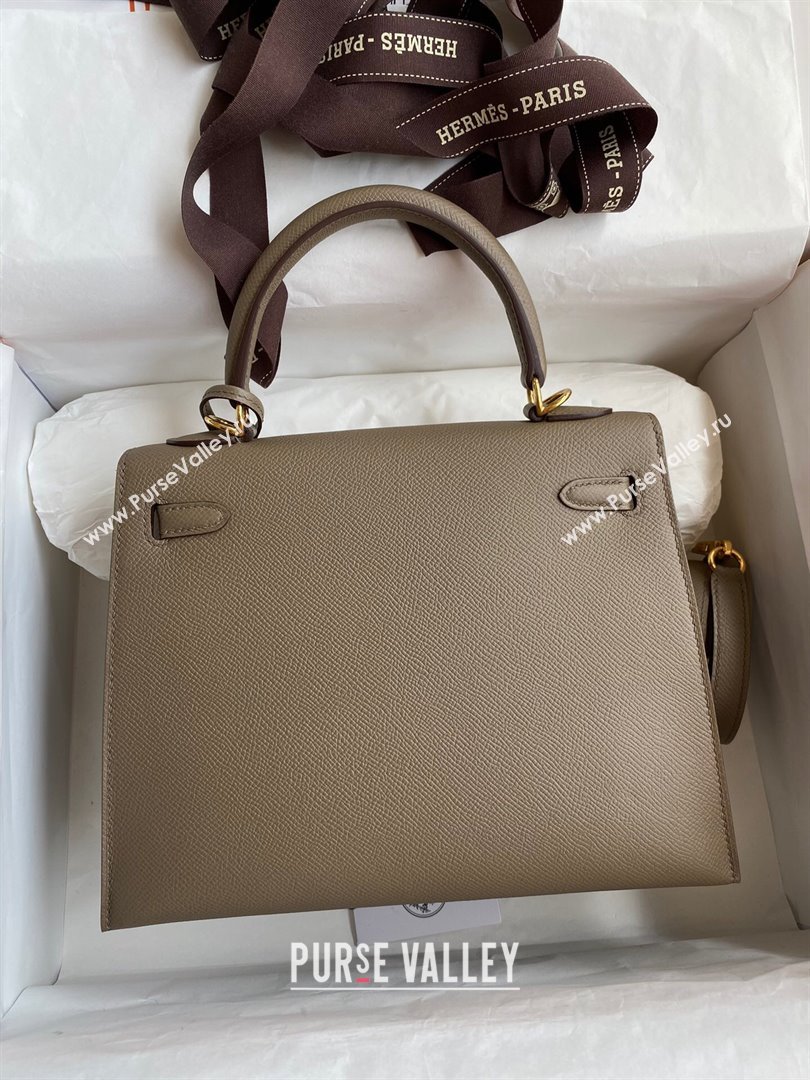 Hermes Kelly 25/28/32cm Bag in Original Epsom Leather Etoupe/Gold 2024 (Handmand) (M-24021902)