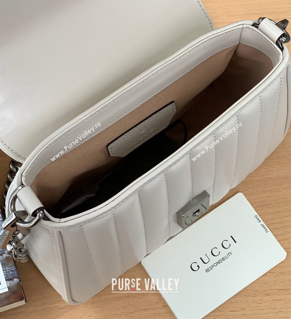 Gucci GG Marmont Geometric Leather Mini Top Handle Bag 583571 White 2021 (DLH-21101565)