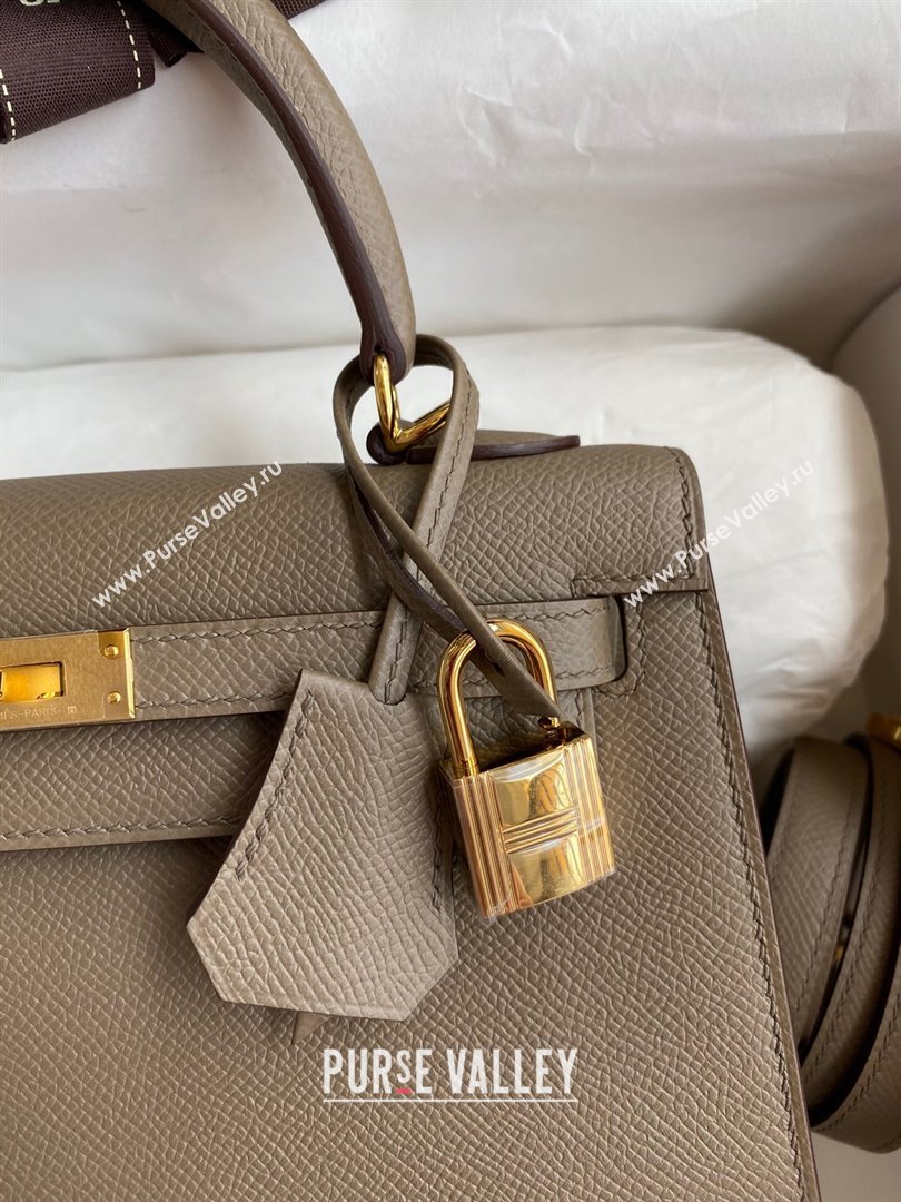 Hermes Kelly 25/28/32cm Bag in Original Epsom Leather Etoupe/Gold 2024 (Handmand) (M-24021902)