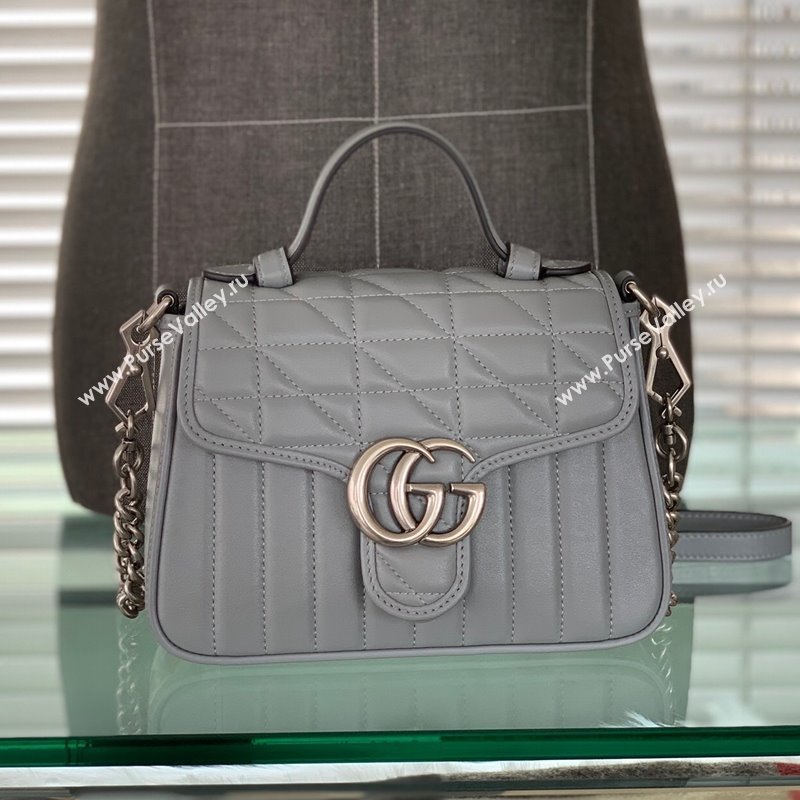 Gucci GG Marmont Geometric Leather Mini Top Handle Bag 583571 Dark Grey 2021 (DLH-21101568)