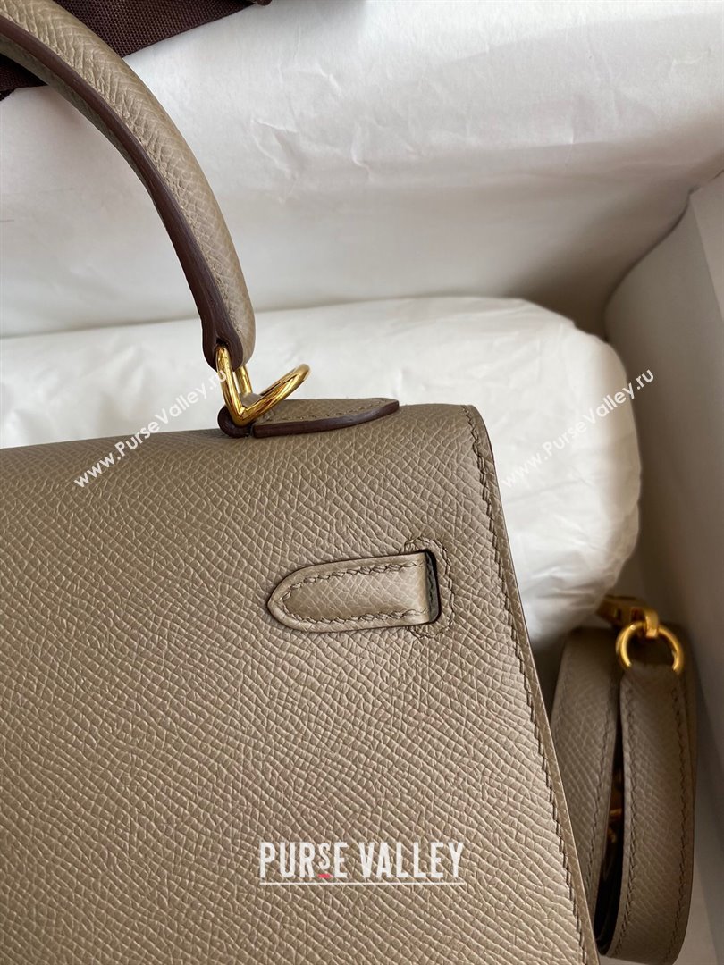 Hermes Kelly 25/28/32cm Bag in Original Epsom Leather Etoupe/Gold 2024 (Handmand) (M-24021902)