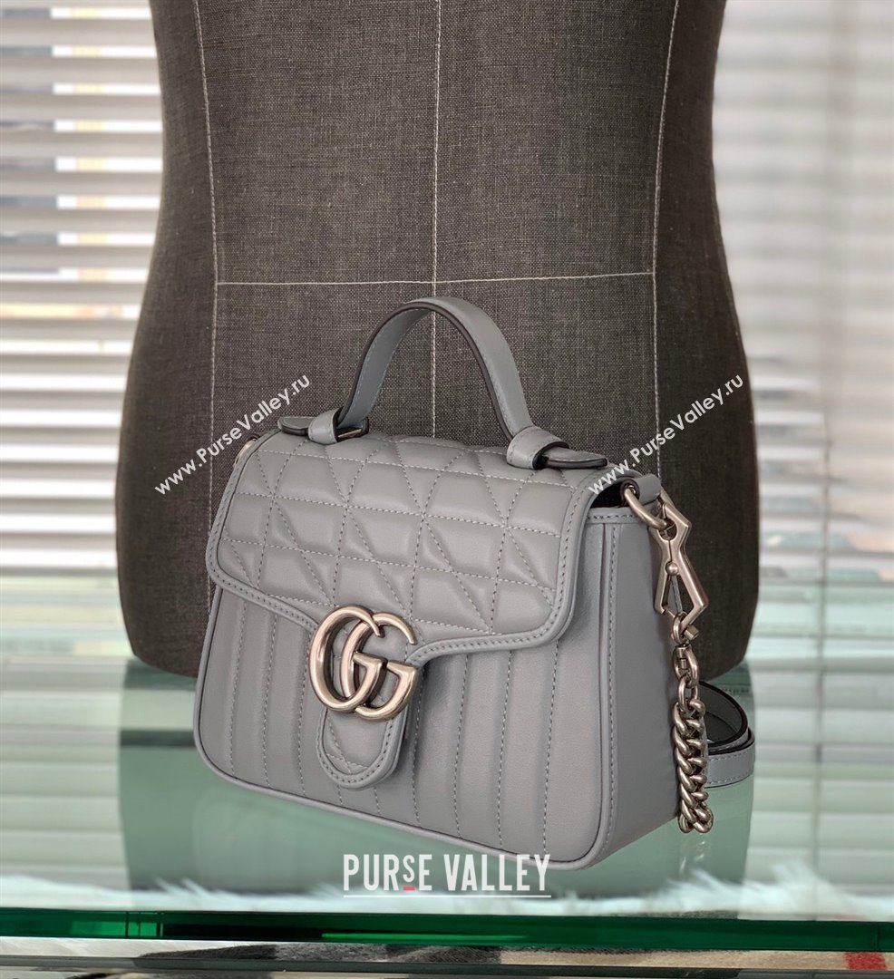 Gucci GG Marmont Geometric Leather Mini Top Handle Bag 583571 Dark Grey 2021 (DLH-21101568)