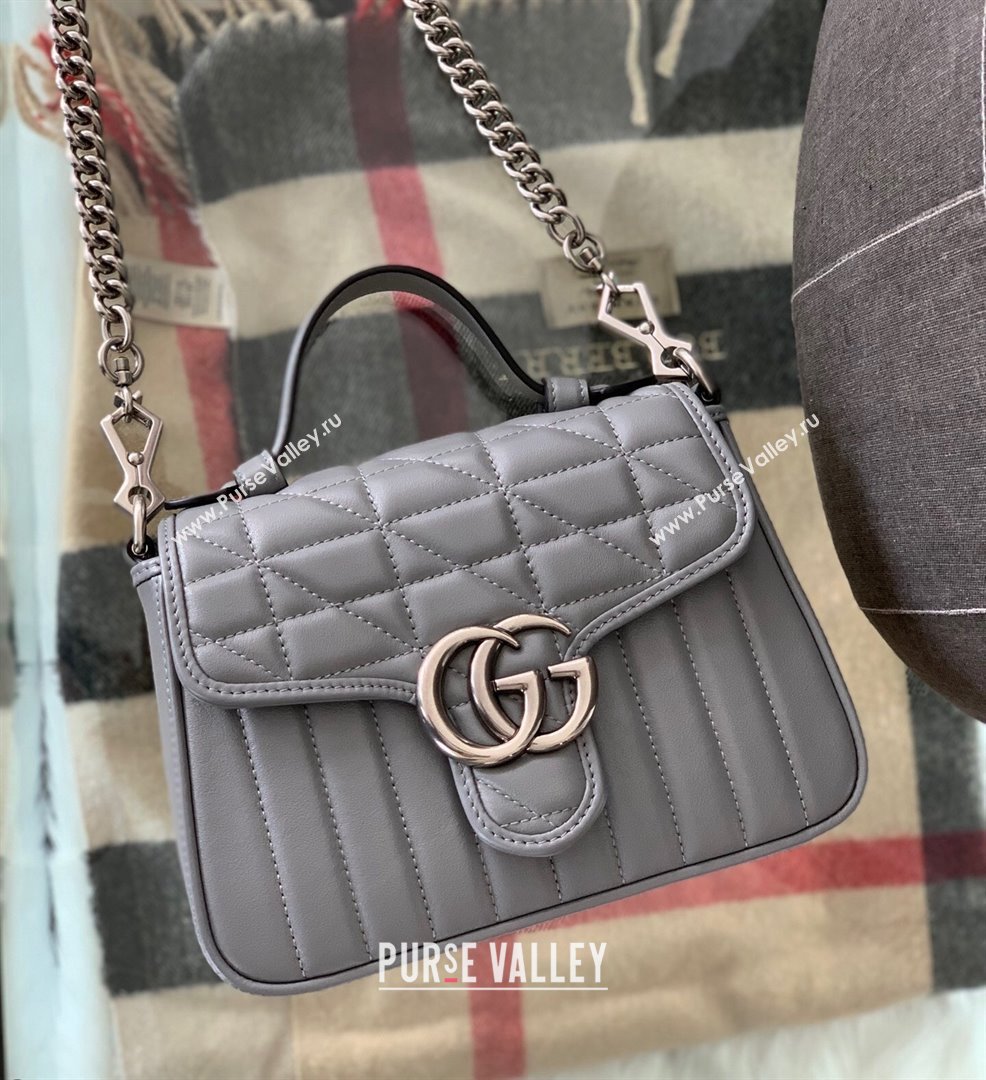 Gucci GG Marmont Geometric Leather Mini Top Handle Bag 583571 Dark Grey 2021 (DLH-21101568)