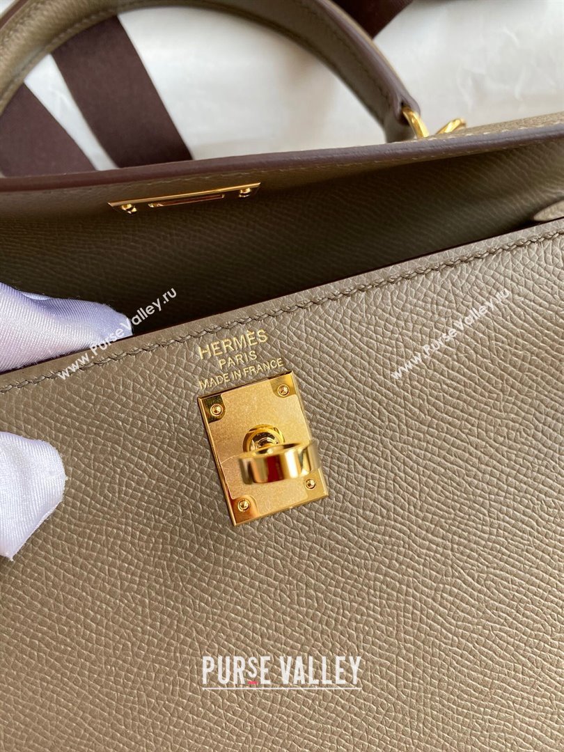 Hermes Kelly 25/28/32cm Bag in Original Epsom Leather Etoupe/Gold 2024 (Handmand) (M-24021902)