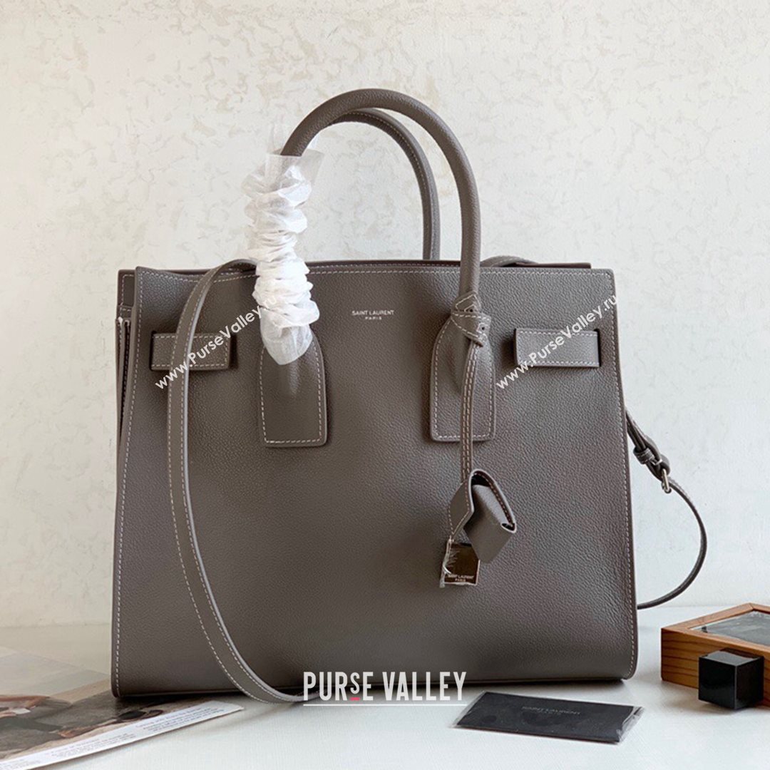 Saint Laurent Classic Small Sac De Jour Bag in Grained Calfskin Grey 2021 (YID-210825055)