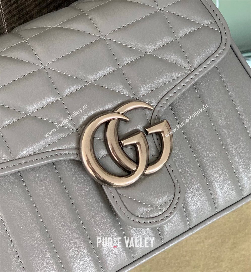 Gucci GG Marmont Geometric Leather Mini Top Handle Bag 583571 Dark Grey 2021 (DLH-21101568)