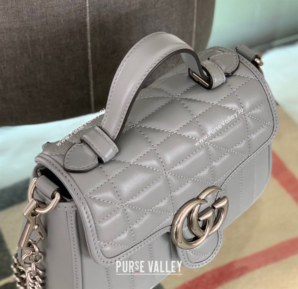Gucci GG Marmont Geometric Leather Mini Top Handle Bag 583571 Dark Grey 2021 (DLH-21101568)