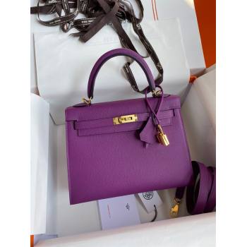 Hermes Kelly 25/28/32cm Bag in Original Epsom Leather Purple/Gold 2024 (Handmand) (M-24021903)