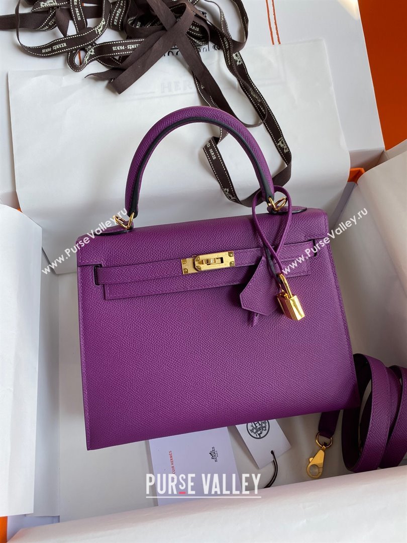 Hermes Kelly 25/28/32cm Bag in Original Epsom Leather Purple/Gold 2024 (Handmand) (M-24021903)