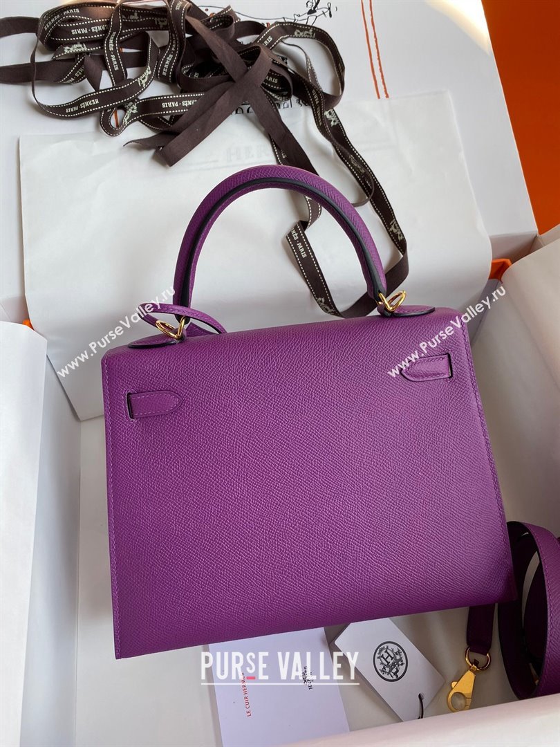 Hermes Kelly 25/28/32cm Bag in Original Epsom Leather Purple/Gold 2024 (Handmand) (M-24021903)