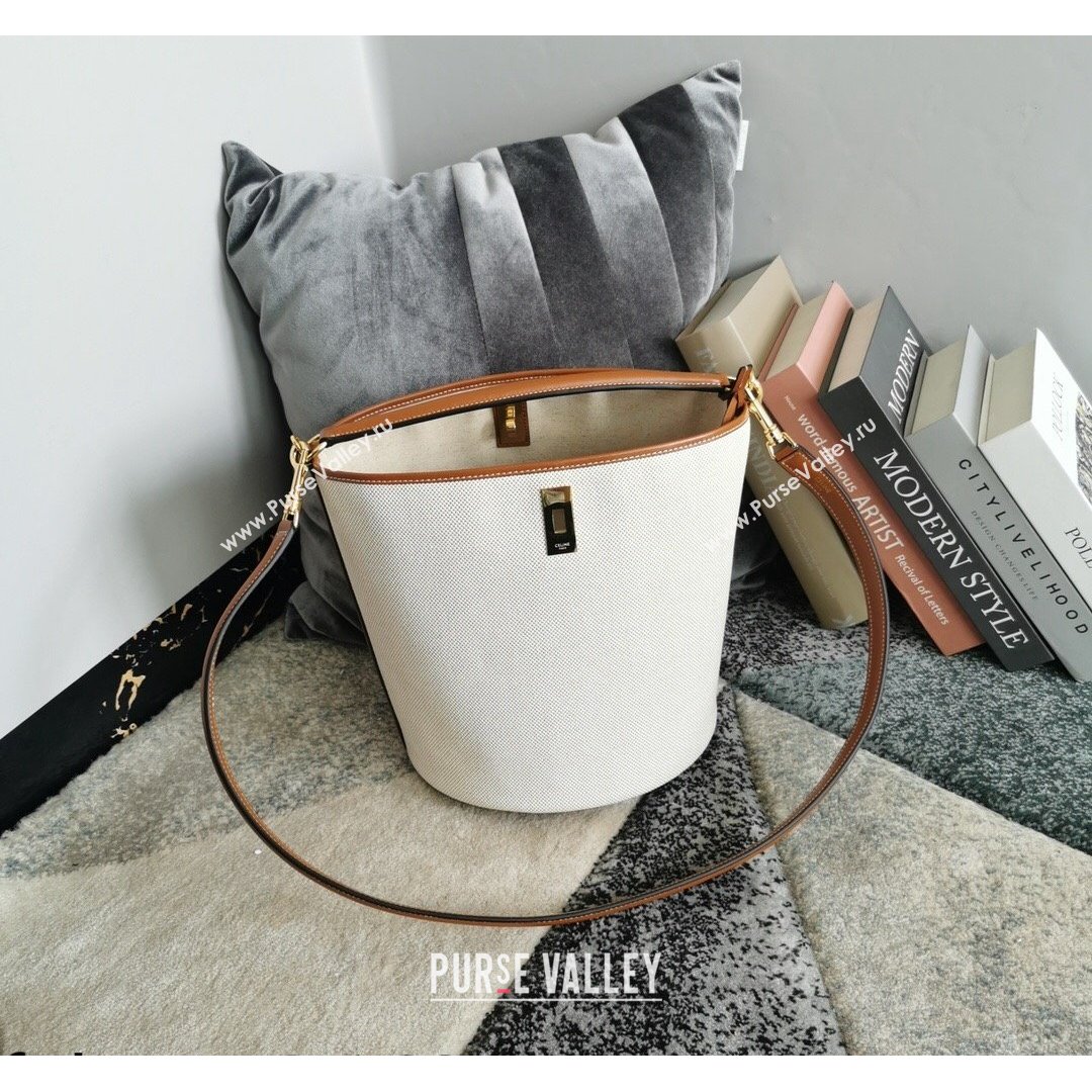 Celine Bucket 16 Bag in White Linen Canvas 2021 (BL-21090403)