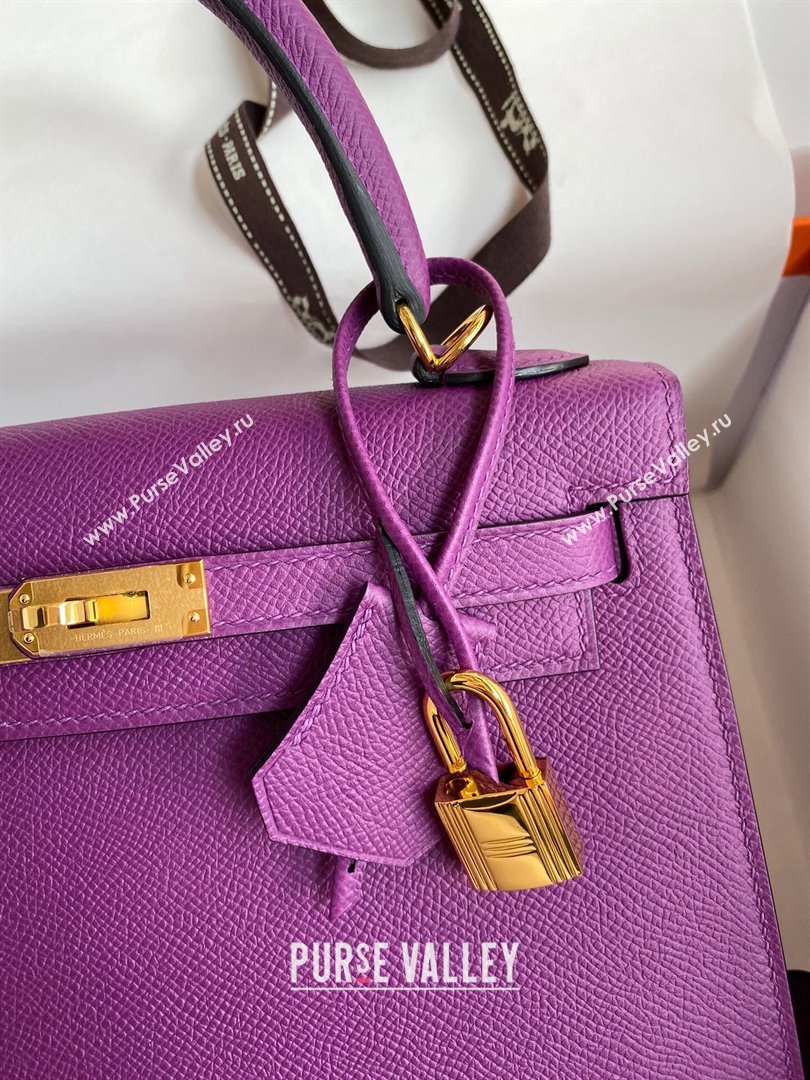 Hermes Kelly 25/28/32cm Bag in Original Epsom Leather Purple/Gold 2024 (Handmand) (M-24021903)