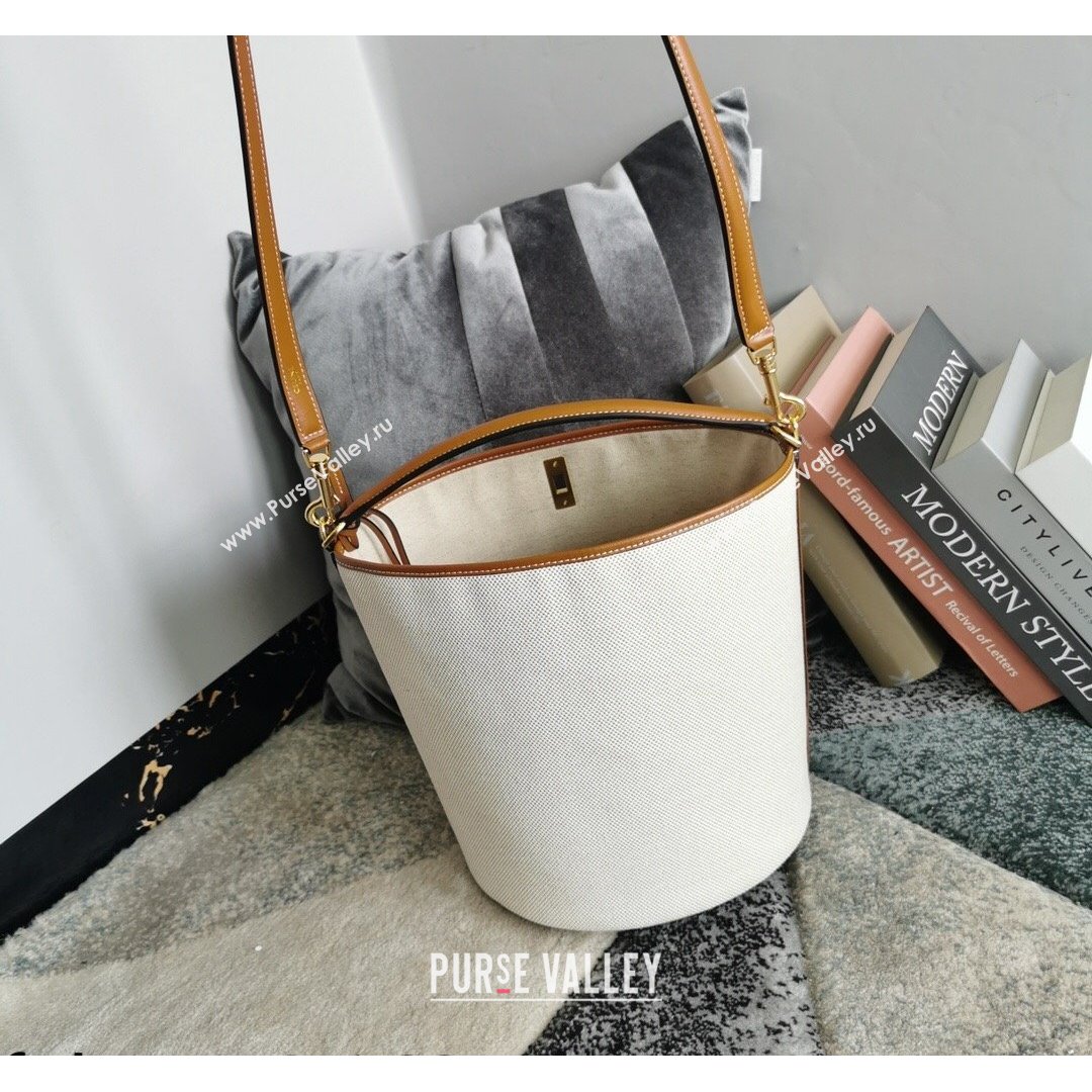 Celine Bucket 16 Bag in White Linen Canvas 2021 (BL-21090403)