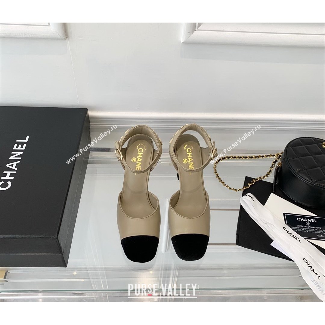 Chanel Lambskin Pumps 9cm with Logo Back Beige 2021 (MD-21080919)