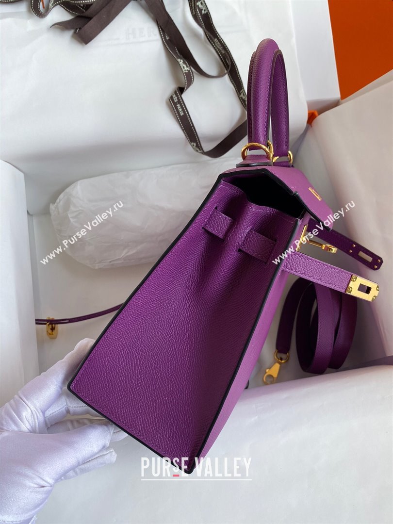 Hermes Kelly 25/28/32cm Bag in Original Epsom Leather Purple/Gold 2024 (Handmand) (M-24021903)