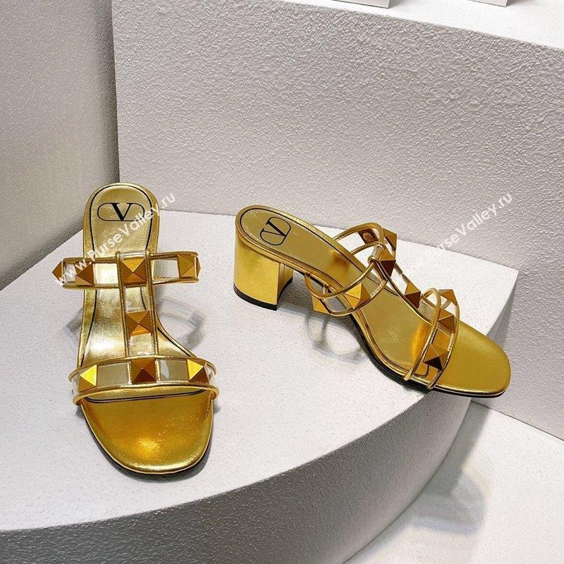 Valentino Roman Stud Heel Slide Sandals in Leather and PVC Gold 2023 VT102704 (MD-231027086)