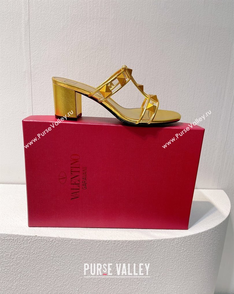 Valentino Roman Stud Heel Slide Sandals in Leather and PVC Gold 2023 VT102704 (MD-231027086)