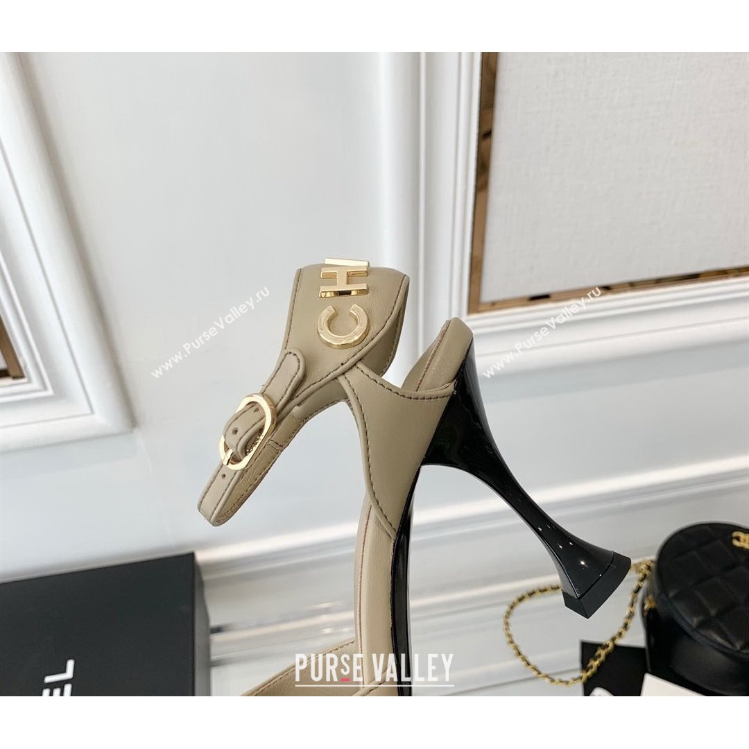 Chanel Lambskin Pumps 9cm with Logo Back Beige 2021 (MD-21080919)