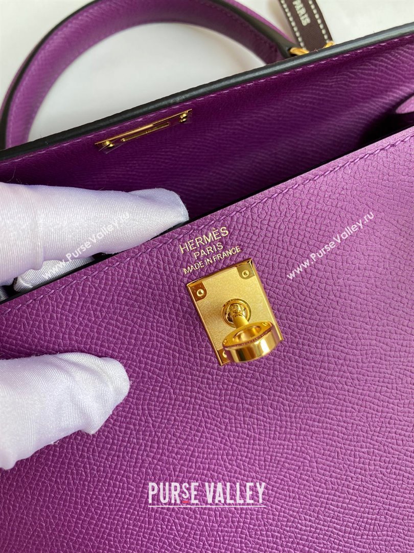 Hermes Kelly 25/28/32cm Bag in Original Epsom Leather Purple/Gold 2024 (Handmand) (M-24021903)