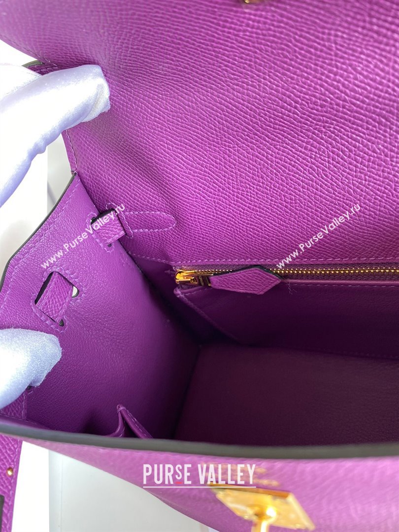 Hermes Kelly 25/28/32cm Bag in Original Epsom Leather Purple/Gold 2024 (Handmand) (M-24021903)