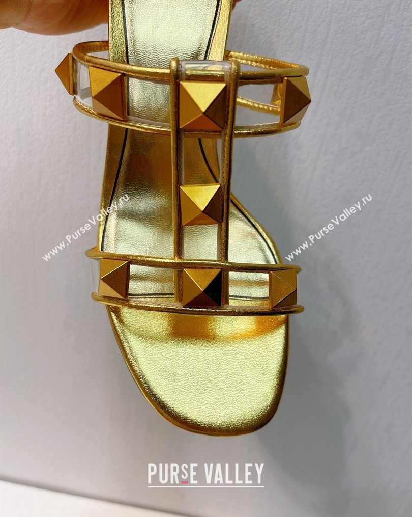 Valentino Roman Stud Heel Slide Sandals in Leather and PVC Gold 2023 VT102704 (MD-231027086)