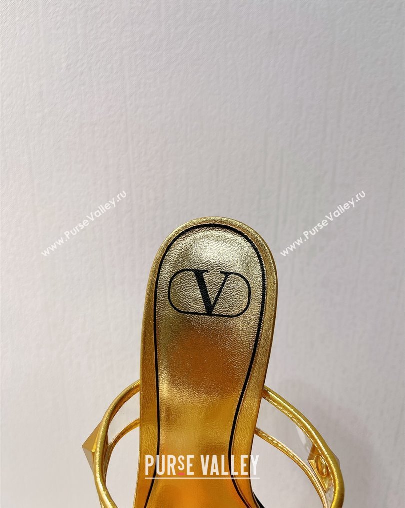 Valentino Roman Stud Heel Slide Sandals in Leather and PVC Gold 2023 VT102704 (MD-231027086)