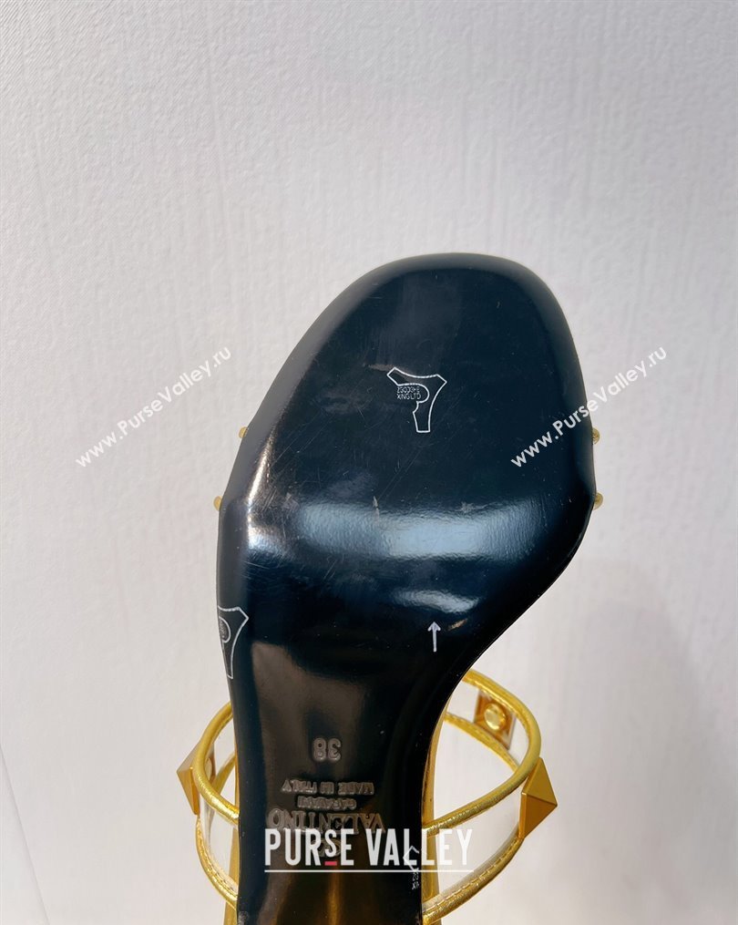 Valentino Roman Stud Heel Slide Sandals in Leather and PVC Gold 2023 VT102704 (MD-231027086)