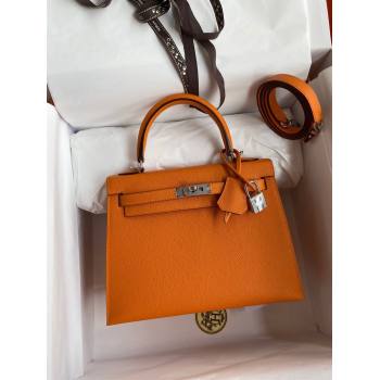 Hermes Kelly 25/28/32cm Bag in Original Epsom Leather Orange/Silver 2024 (Handmand) (M-24021904)