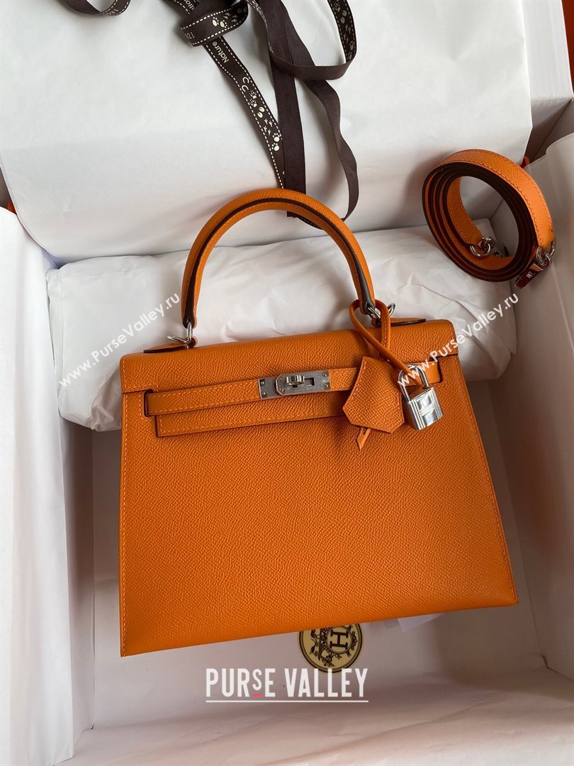 Hermes Kelly 25/28/32cm Bag in Original Epsom Leather Orange/Silver 2024 (Handmand) (M-24021904)