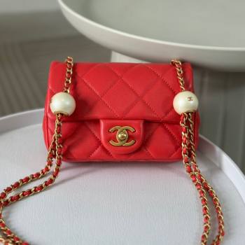 Chanel Lambskin Mini Flap Bag with Pearl Chain AS4868 Red 2024 (SM-24072315)