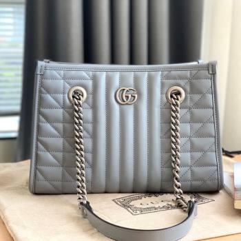 Gucci GG Marmont Geometric Leather Tote Bag 681483 Dark Grey 2021 (DLH-21101571)