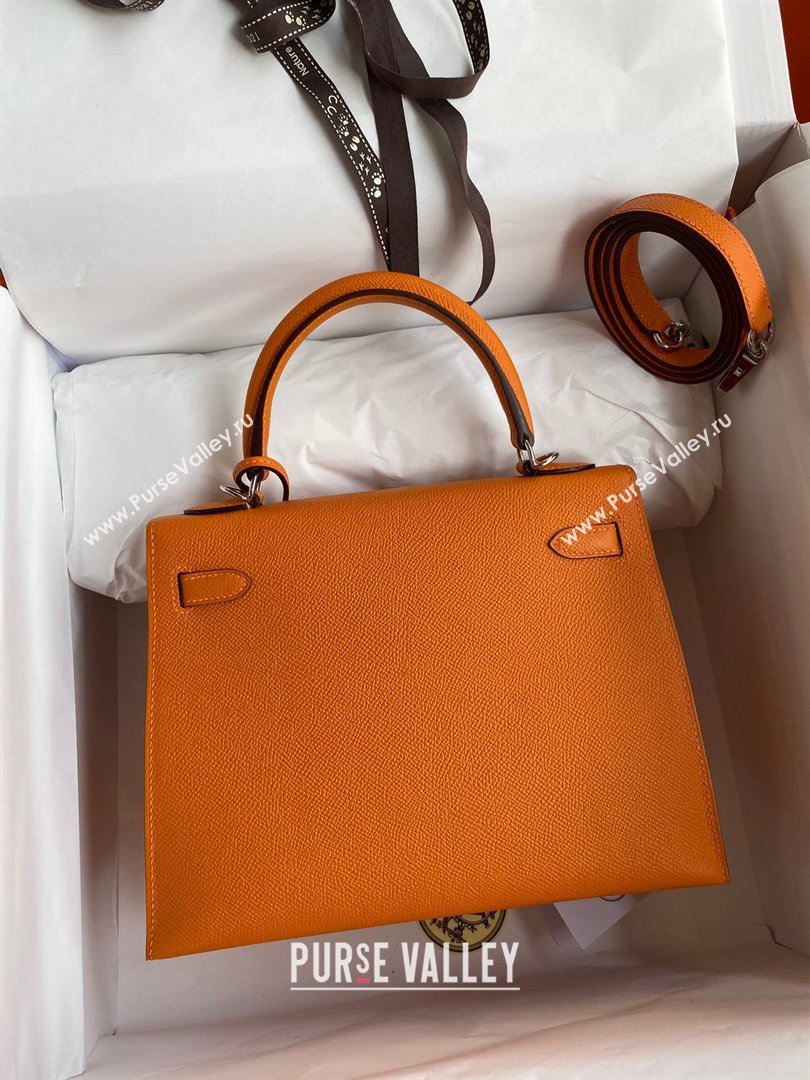 Hermes Kelly 25/28/32cm Bag in Original Epsom Leather Orange/Silver 2024 (Handmand) (M-24021904)