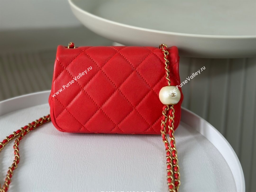 Chanel Lambskin Mini Flap Bag with Pearl Chain AS4868 Red 2024 (SM-24072315)