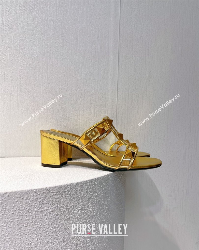 Valentino Roman Stud Heel Slide Sandals in Leather and PVC Gold 2023 VT102704 (MD-231027086)