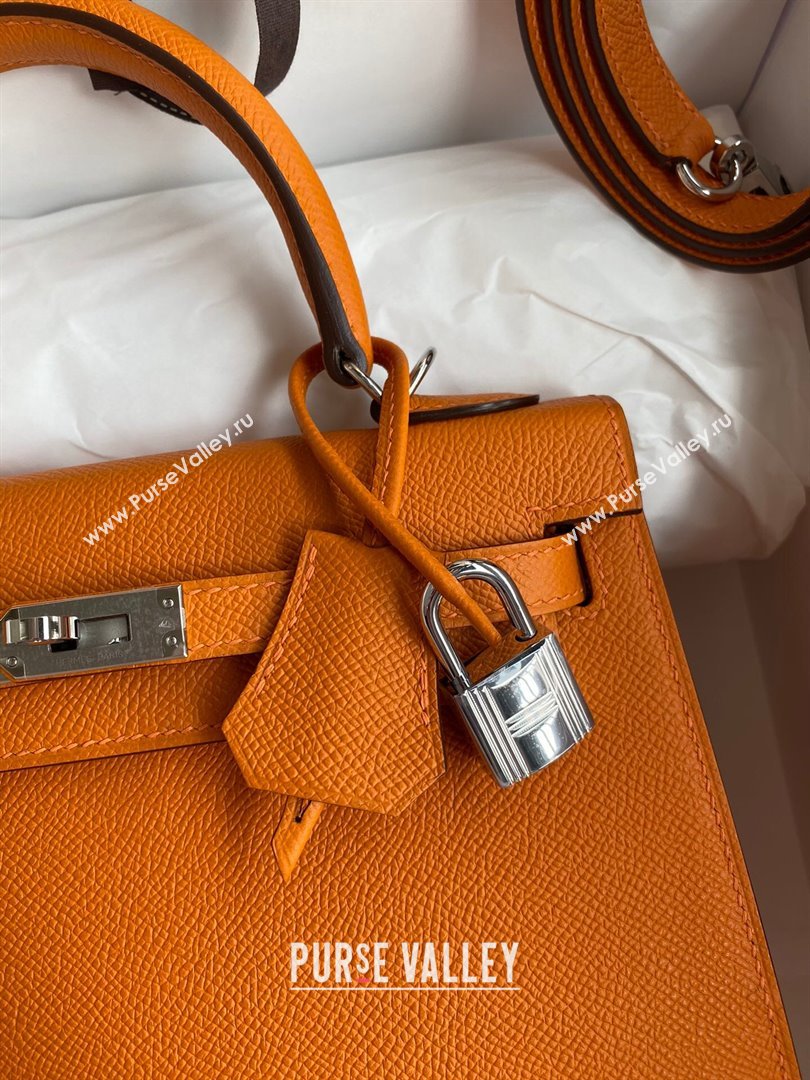 Hermes Kelly 25/28/32cm Bag in Original Epsom Leather Orange/Silver 2024 (Handmand) (M-24021904)