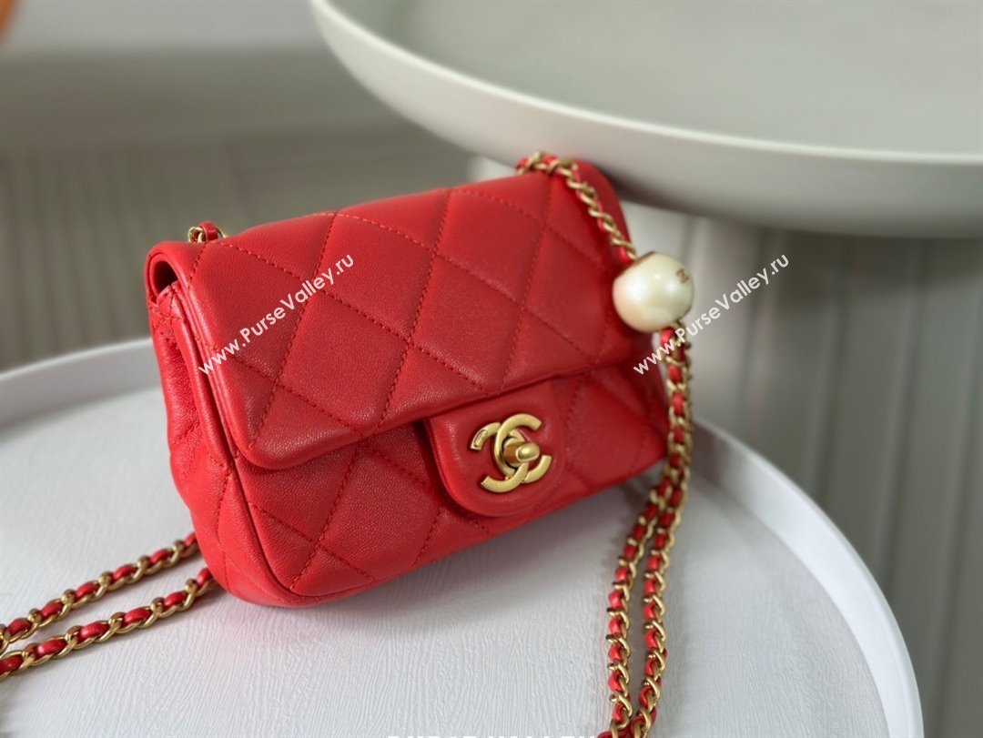 Chanel Lambskin Mini Flap Bag with Pearl Chain AS4868 Red 2024 (SM-24072315)