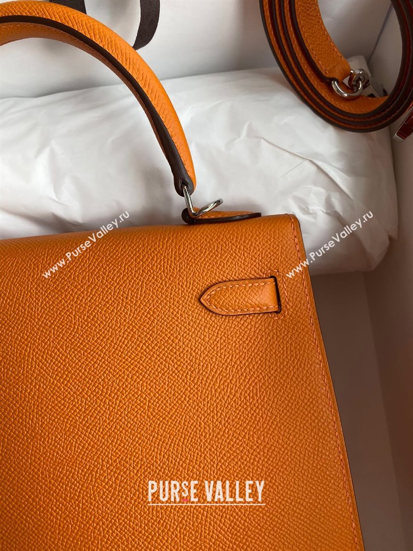 Hermes Kelly 25/28/32cm Bag in Original Epsom Leather Orange/Silver 2024 (Handmand) (M-24021904)