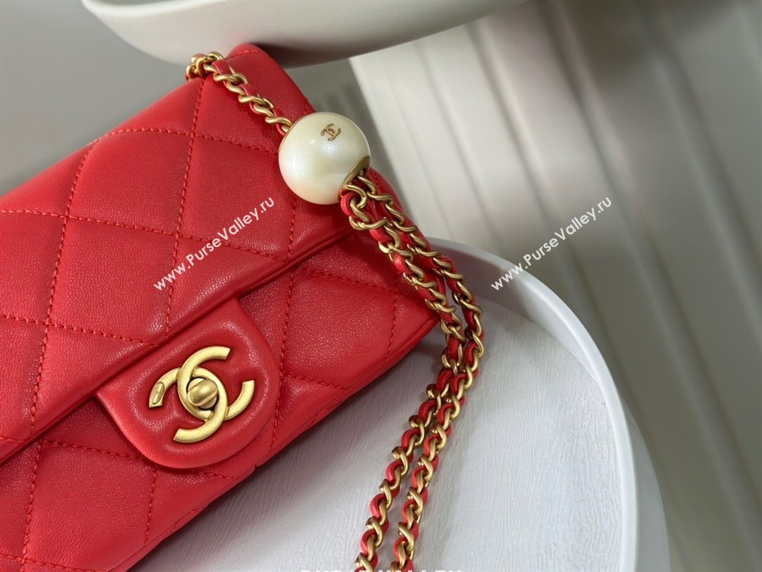 Chanel Lambskin Mini Flap Bag with Pearl Chain AS4868 Red 2024 (SM-24072315)