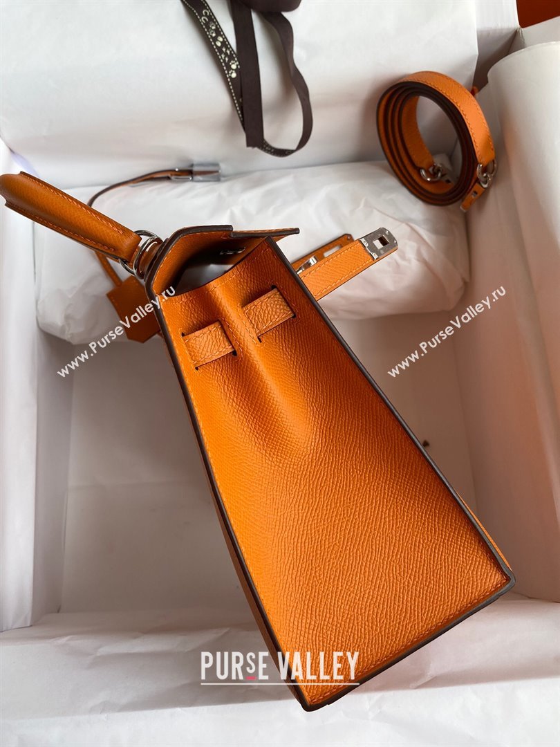 Hermes Kelly 25/28/32cm Bag in Original Epsom Leather Orange/Silver 2024 (Handmand) (M-24021904)