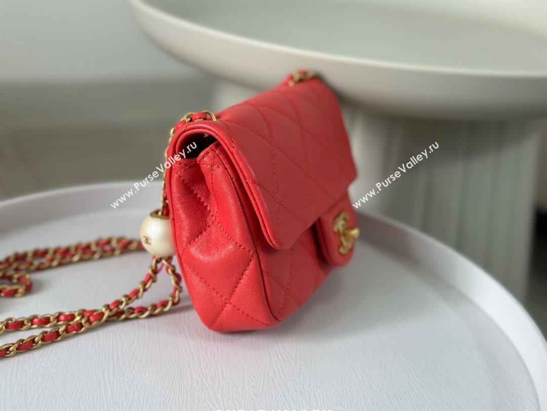 Chanel Lambskin Mini Flap Bag with Pearl Chain AS4868 Red 2024 (SM-24072315)